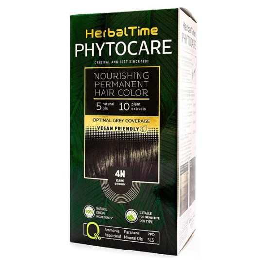 Herbal Time Phytocare permanentní barva na vlasy natural Vegan 4N tmavě hnědá 130 ml